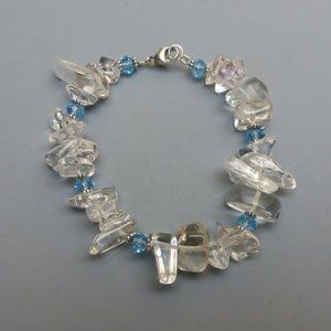 Chunky Clear quartz and Blue Crystal Beaded Bracelet